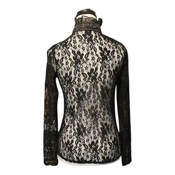JMYP Lace Ruffle Top Womens Size Small Black Long Sleeves Sheer Gothic Victorian - Picture 3 of 11